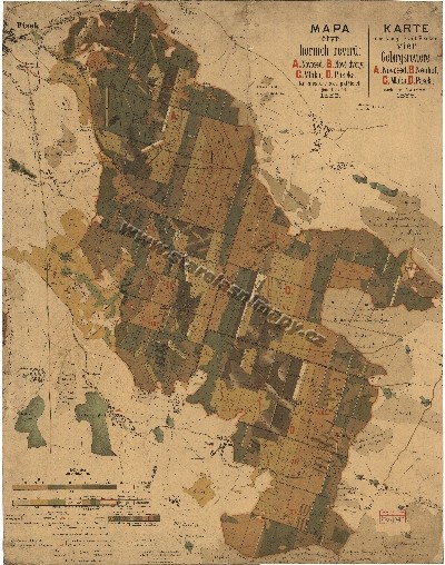 Mapa čtyř horních revírů  královskému městu Písku patřících